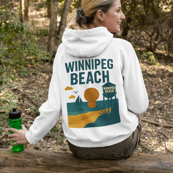 Step into vintage beach town vibes with our Winnipeg Beach Retro Scene hoodie — a stylish throwback to sun-soaked days by the lake.